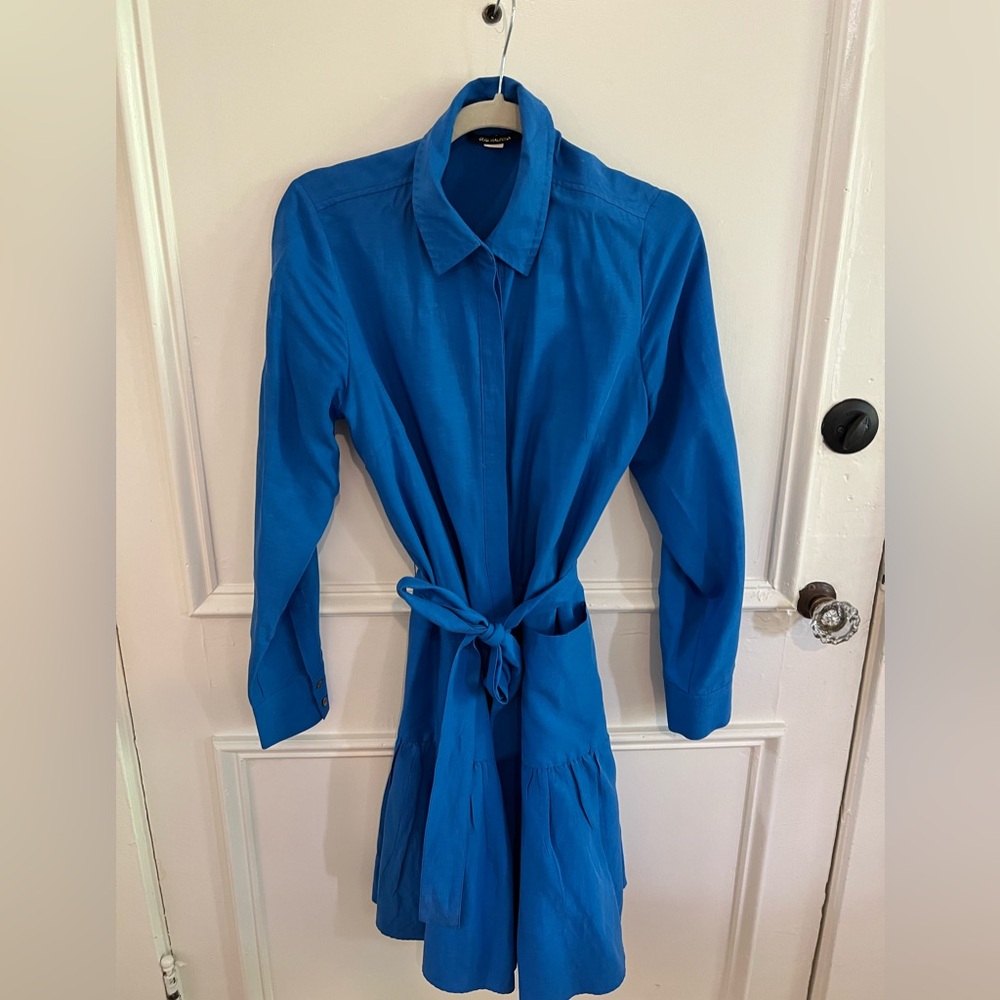 Kobi Halperin blue linen shirt dress. Size small